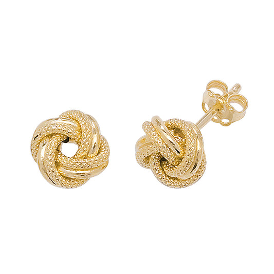 9ct Gold Textured Double Knot Stud Earrings