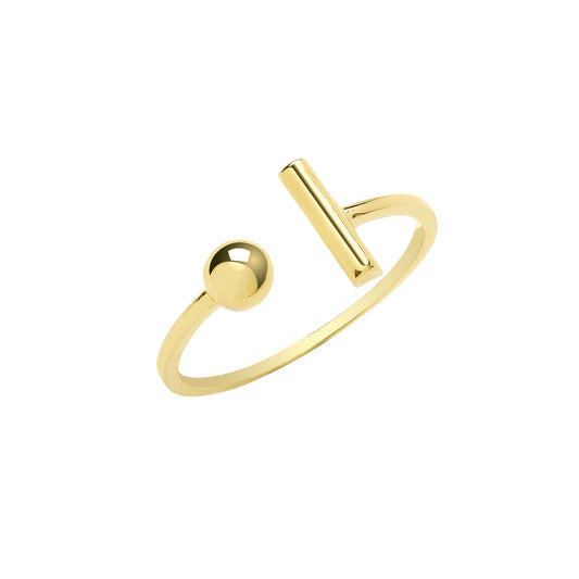 9ct Gold T Bar & Bead Ring